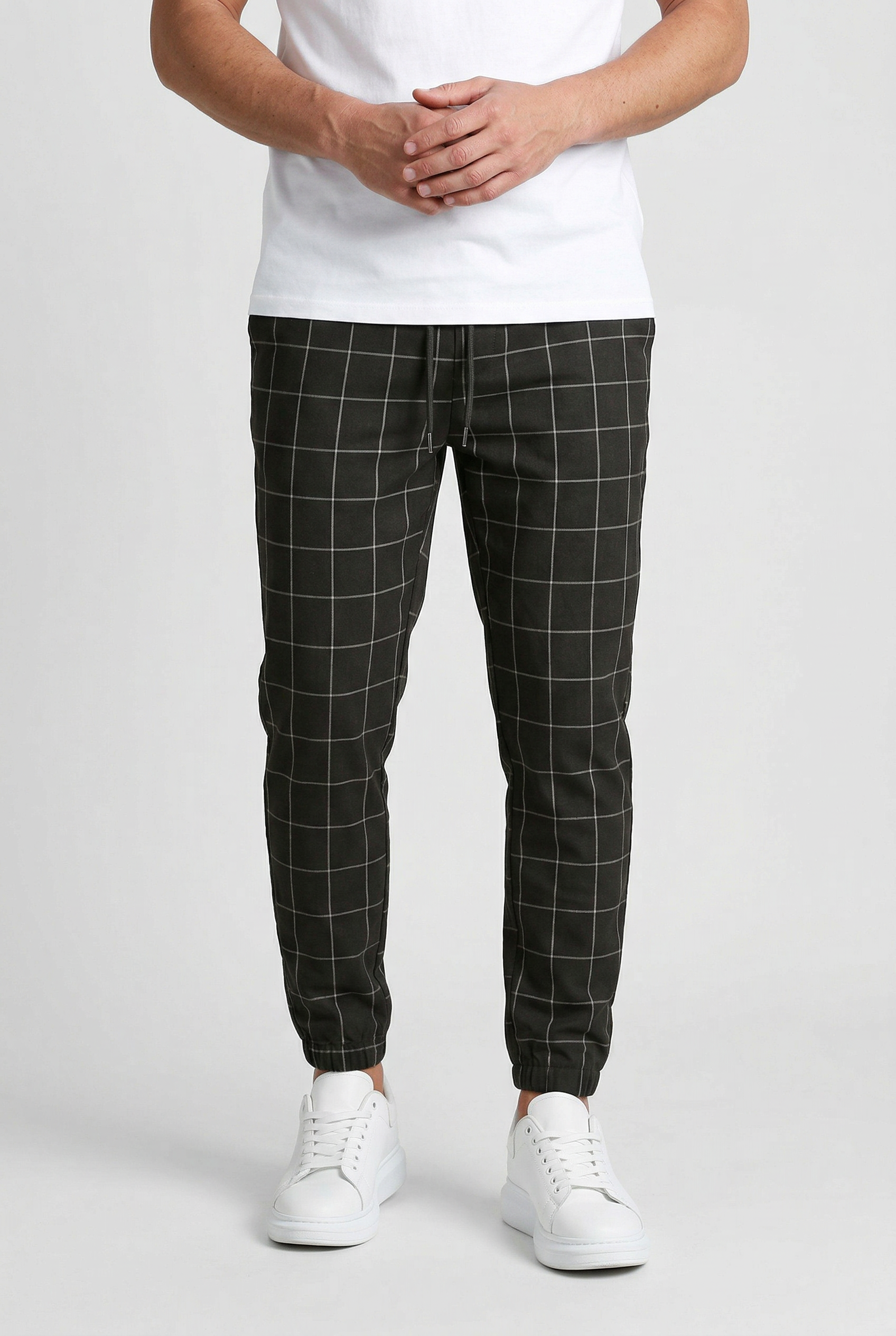 Men's Pants | Windowpane Check Elasticated Cuffs - 1