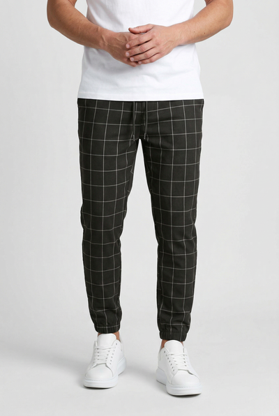 Men's Pants | Windowpane Check Elasticated Cuffs - 1