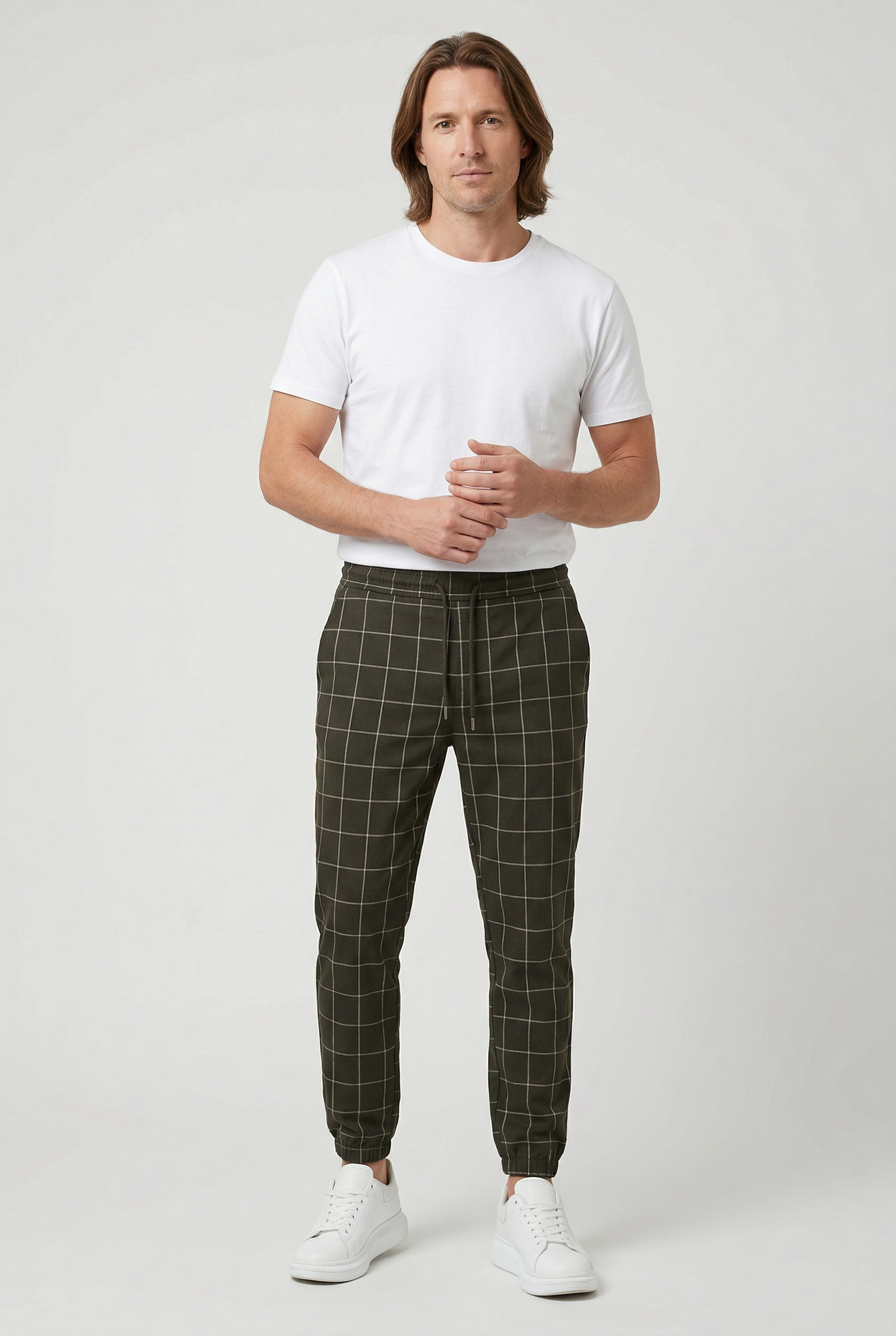 Men's Pants | Windowpane Check Elasticated Cuffs - 2