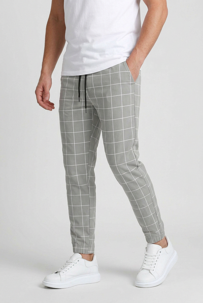 Men's Pants | Windowpane Check Elasticated Cuffs - 5