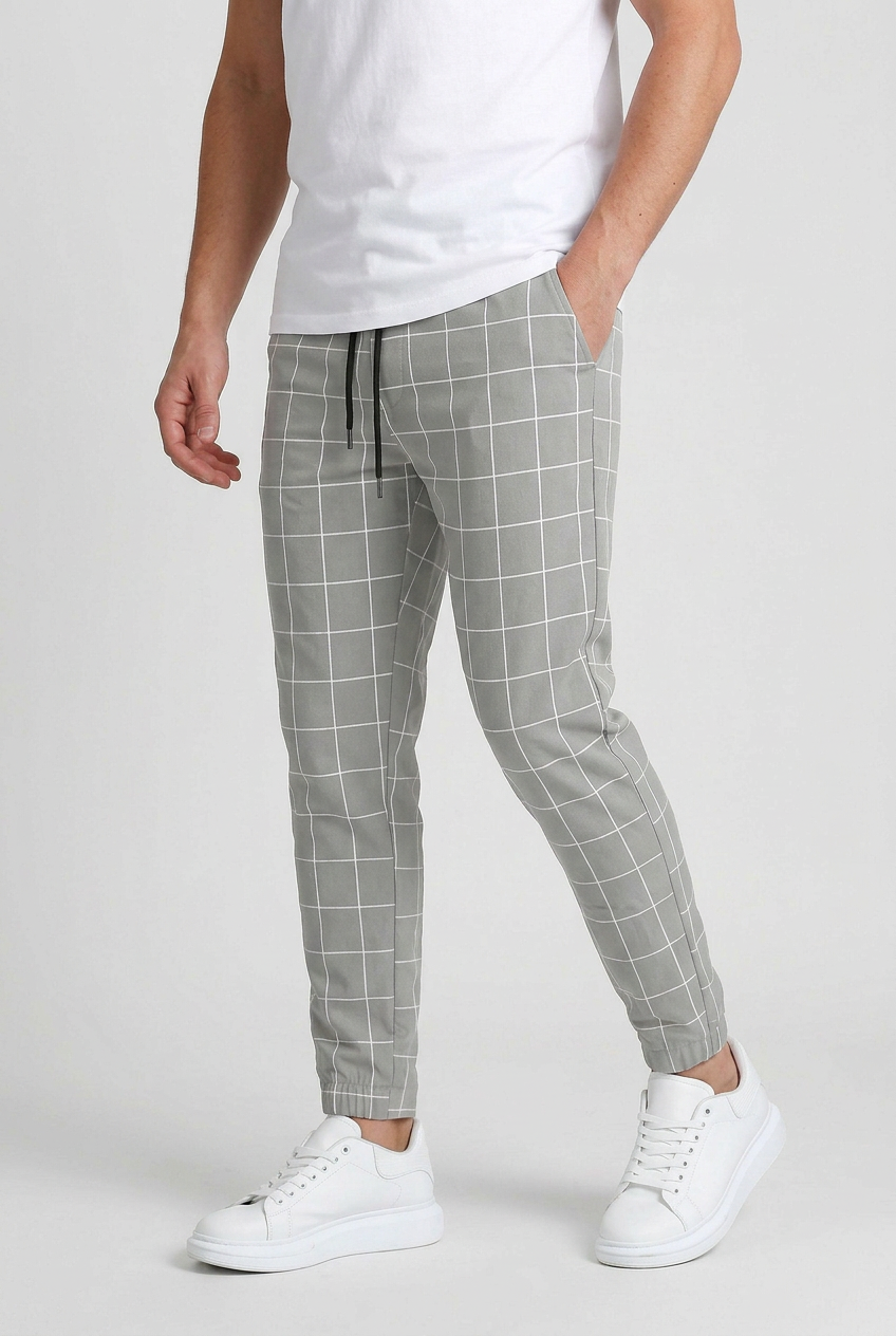 Men's Pants | Windowpane Check Elasticated Cuffs - 5