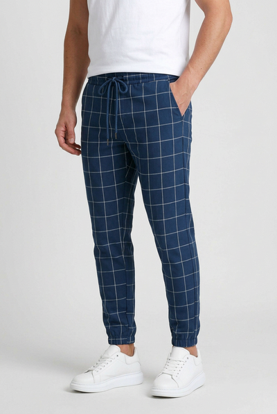 Men's Pants | Windowpane Check Elasticated Cuffs - 6