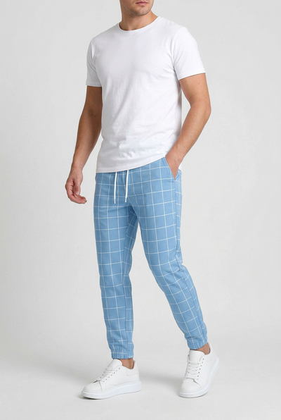 Men's Pants | Windowpane Check Elasticated Cuffs - 7