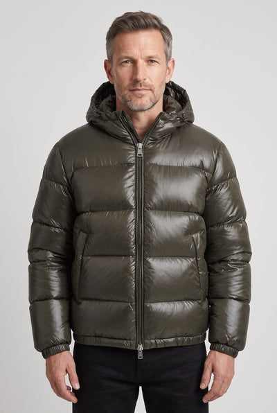 Men's Puffer Jacket | Drawcord Hood Elastic Cuffs - 1