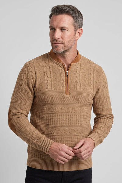 Men's Quarter Zip Sweater | Cable Knit Elbow Patches - 5