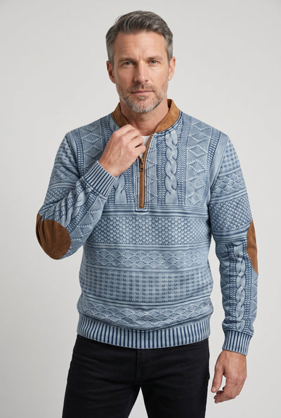 Men's Quarter Zip Sweater | Cable Knit Elbow Patches - 6