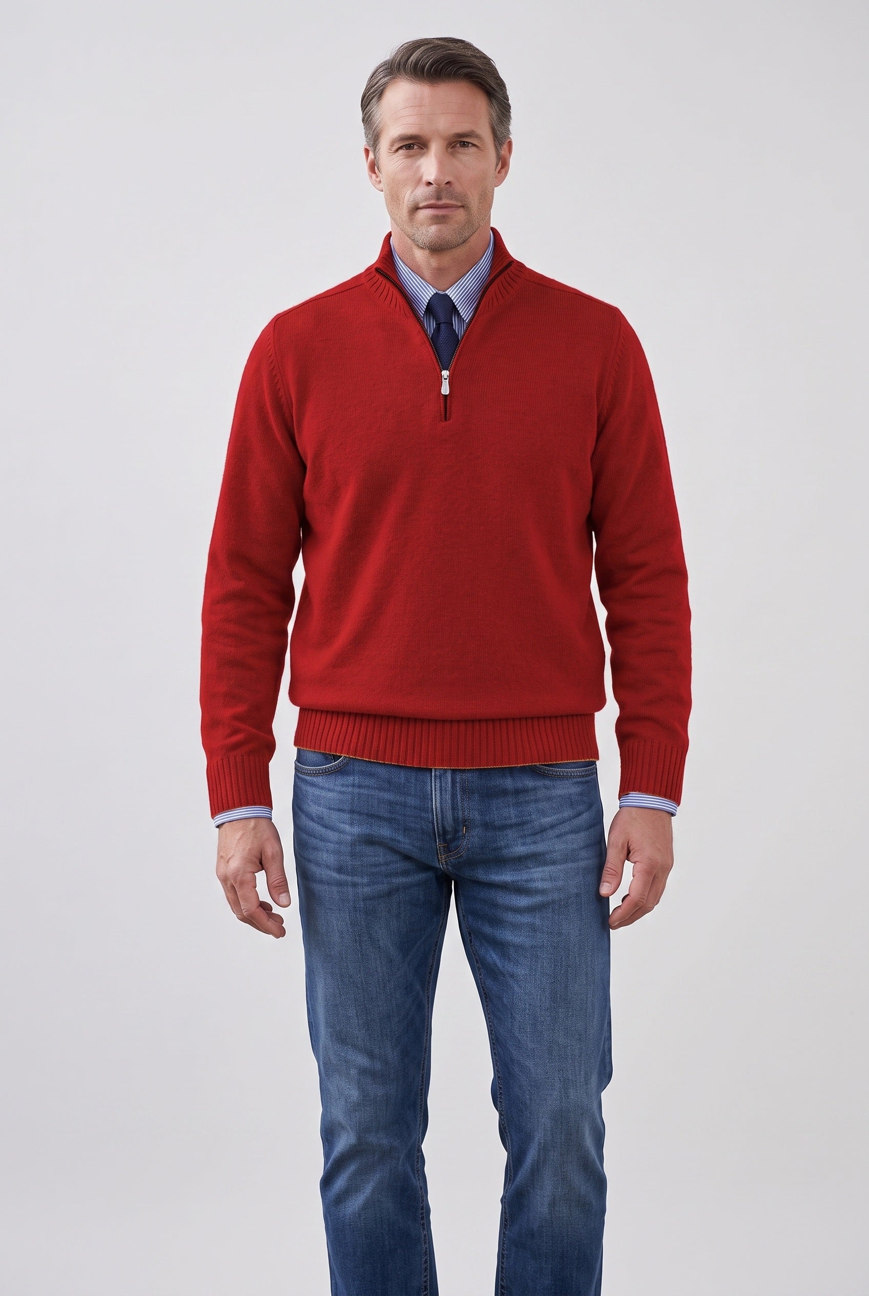 Men's Quarter Zip Sweater | Fine Knit Stand Collar - 1