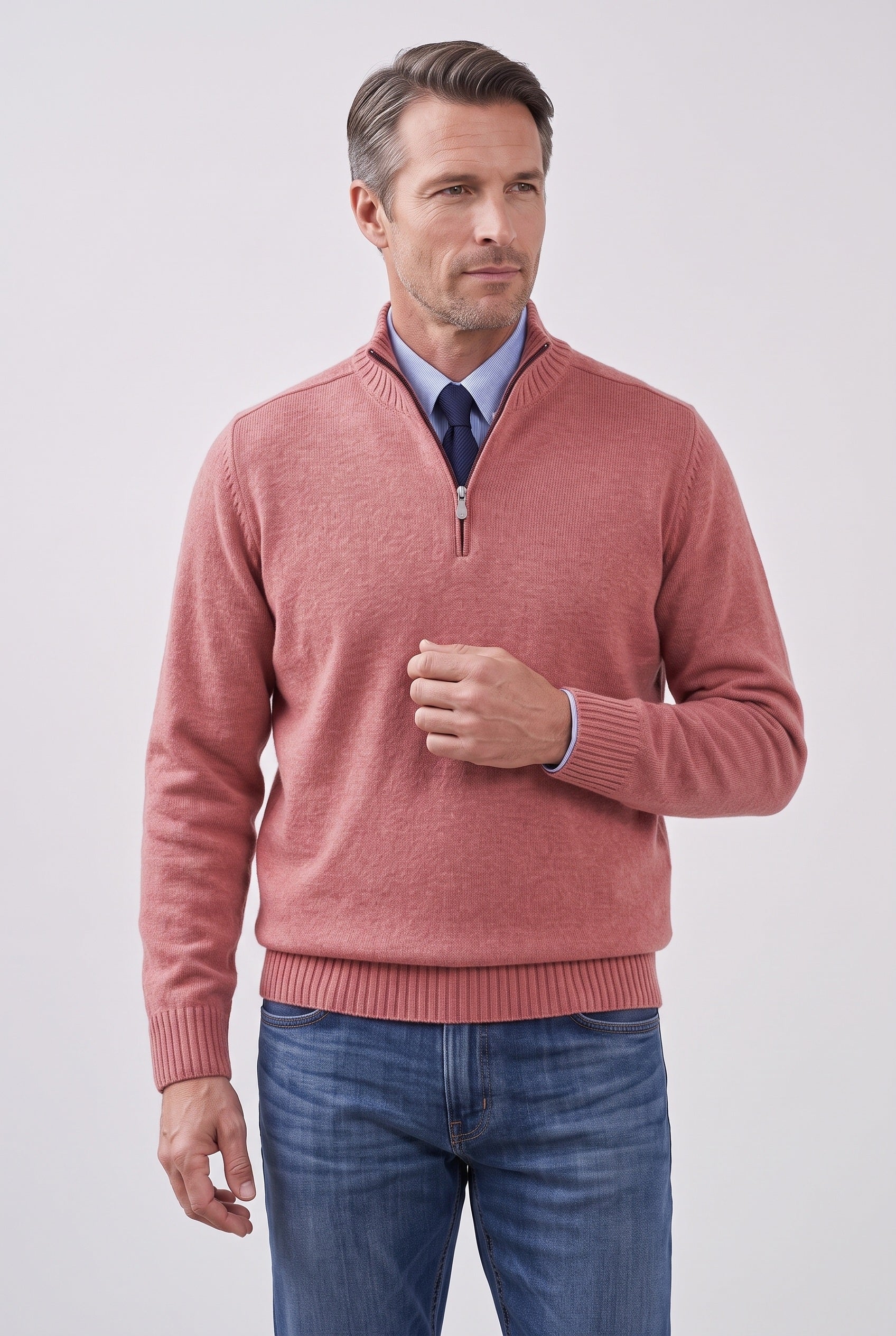 Men's Quarter Zip Sweater | Fine Knit Stand Collar - 11