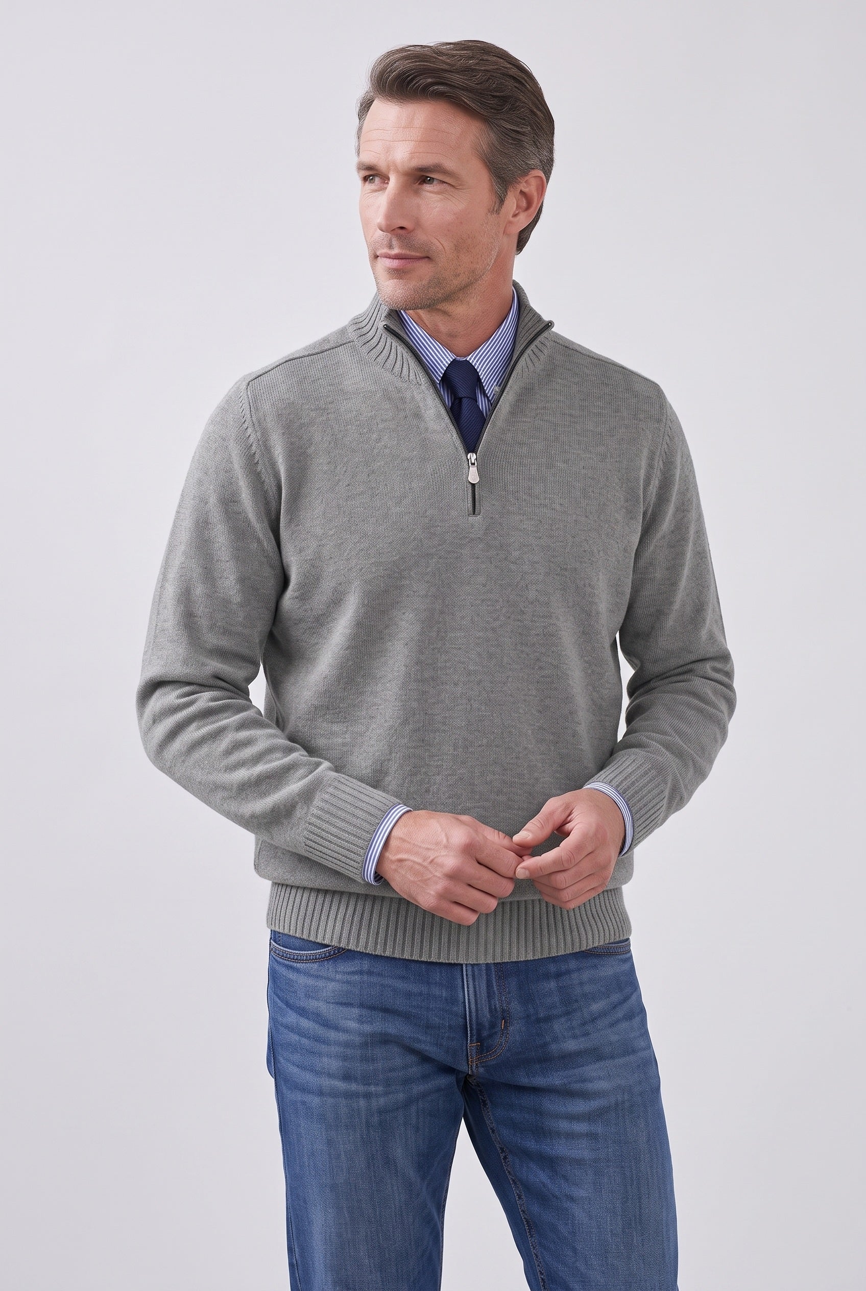 Men's Quarter Zip Sweater | Fine Knit Stand Collar - 5