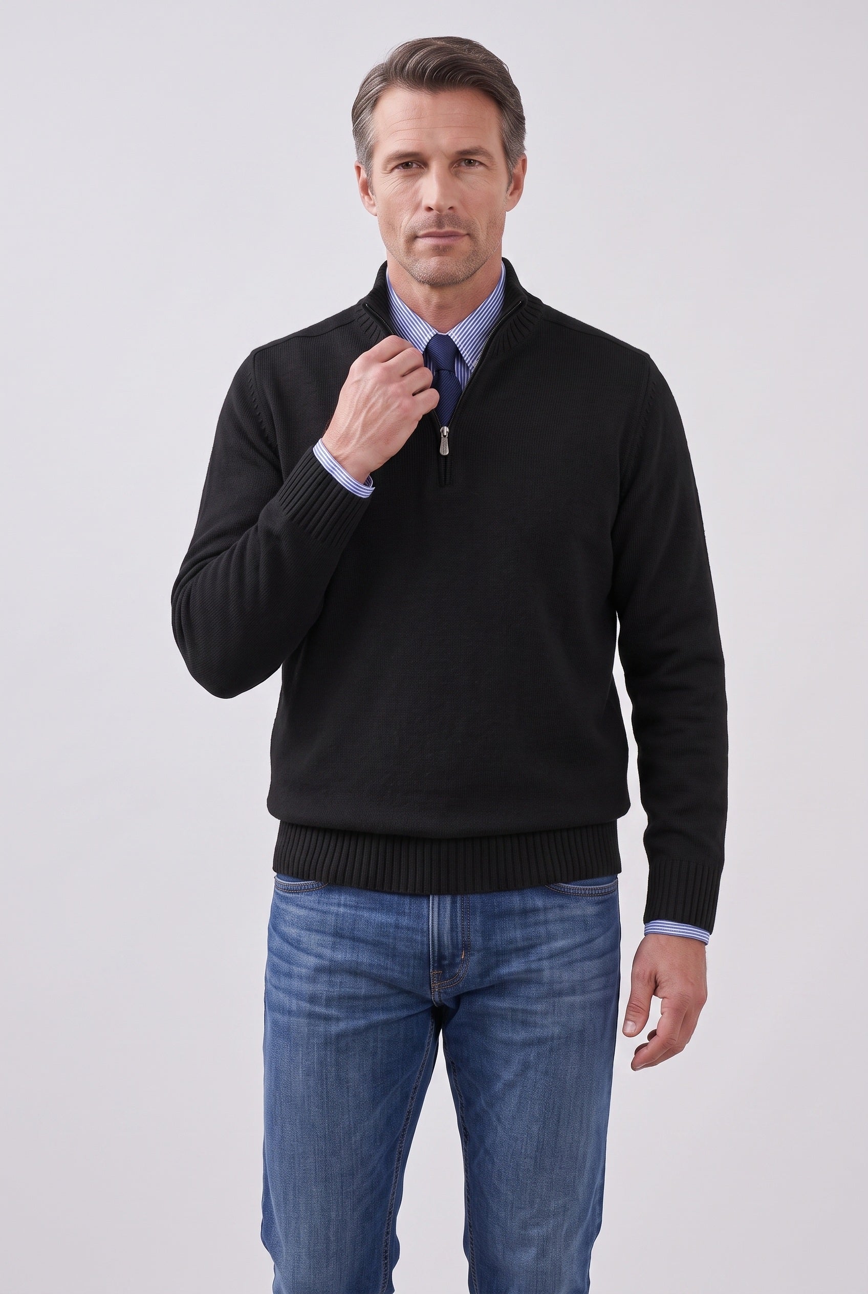 Men's Quarter Zip Sweater | Fine Knit Stand Collar - 6