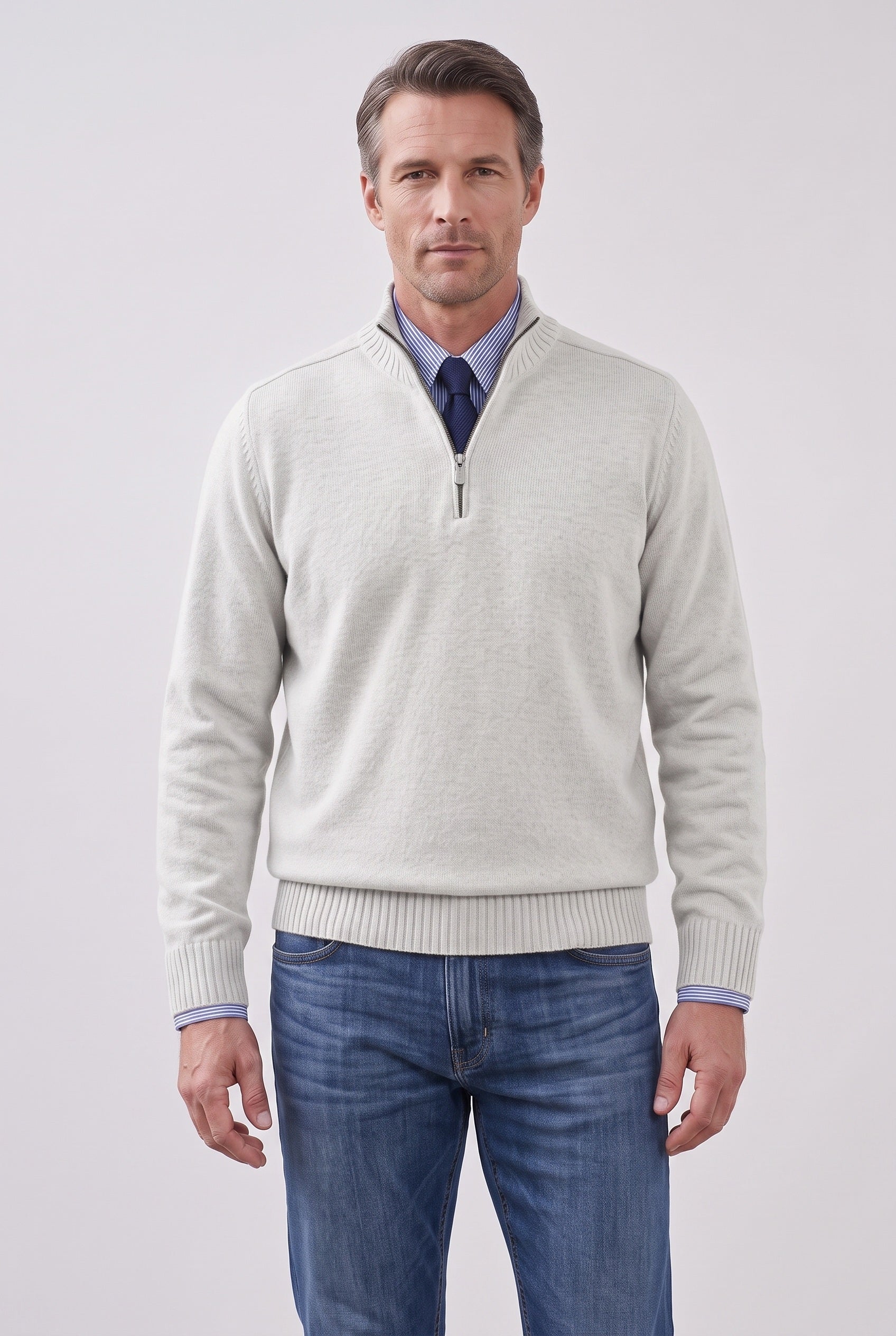 Men's Quarter Zip Sweater | Fine Knit Stand Collar - 7