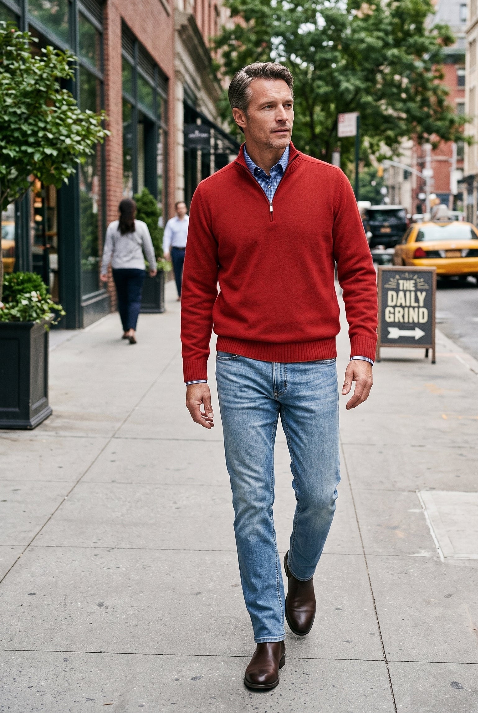 Men's Quarter Zip Sweater | Fine Knit Stand Collar - Red lifestyle