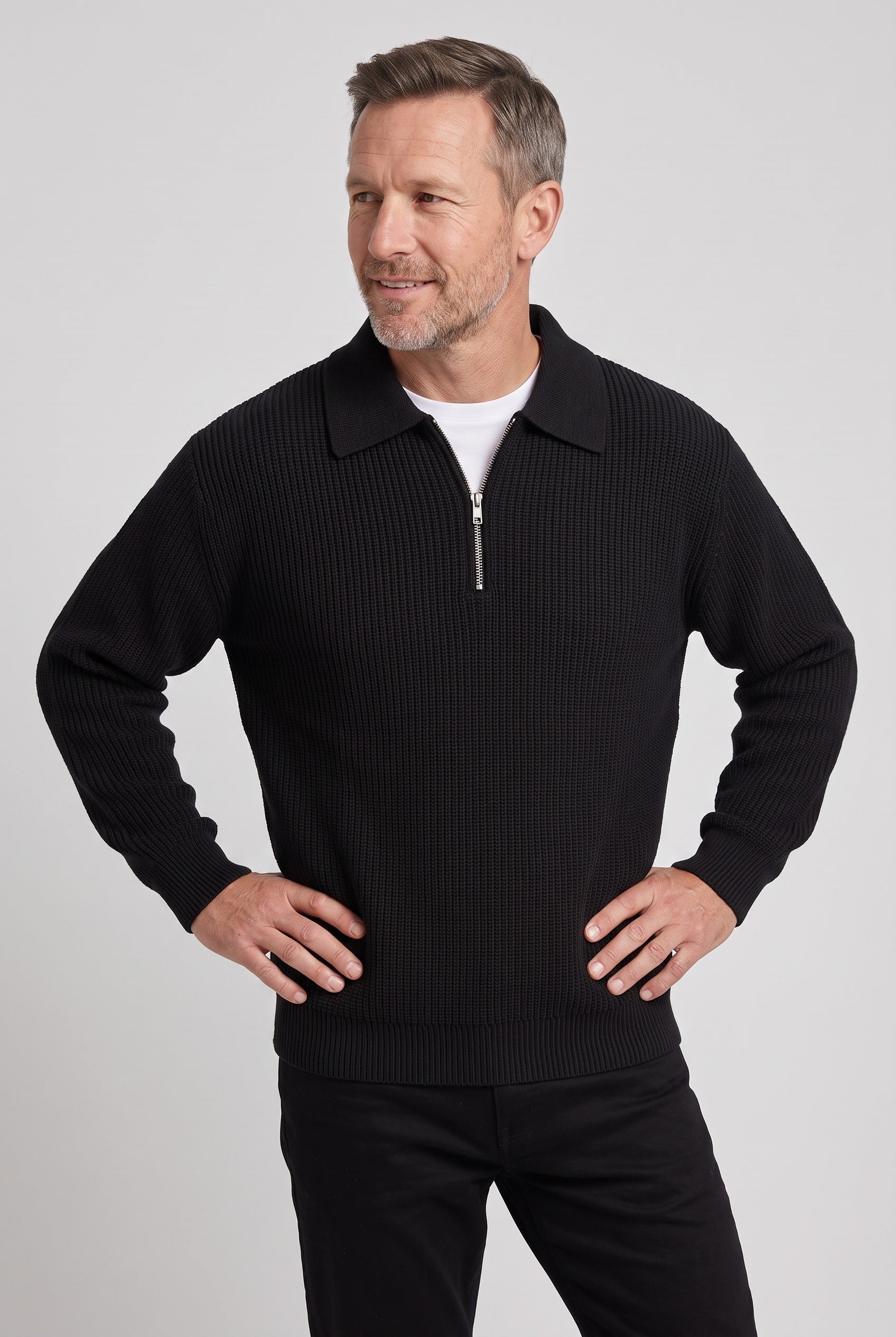 Men's Quarter Zip Sweater | Ribbed Knit Polo Collar - 5