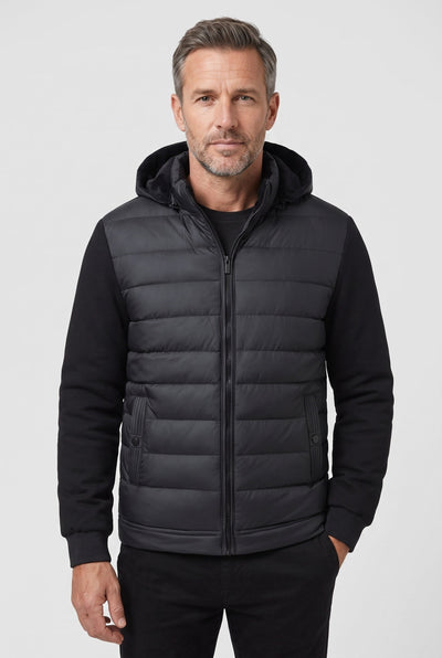 Men's Quilted Jacket | Knit Sleeves Detachable Hood - 1