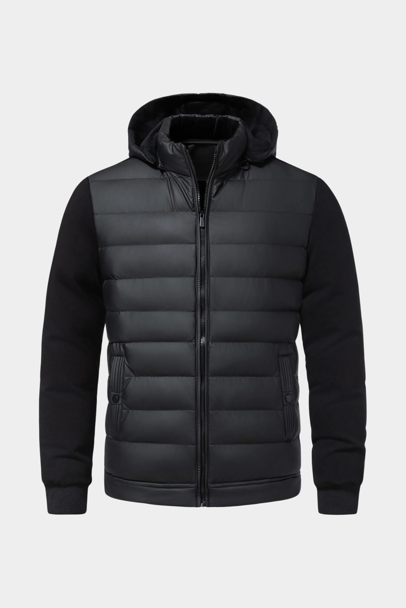 Men's Quilted Jacket | Knit Sleeves Detachable Hood - 5