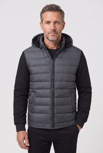 Men's Quilted Jacket | Knit Sleeves Detachable Hood - 7