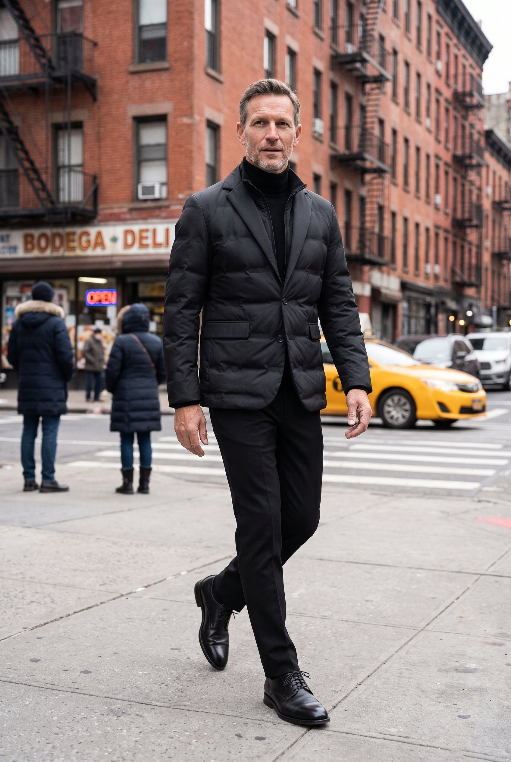 Men's Quilted Jacket | Two Button Flap Pockets - Black lifestyle