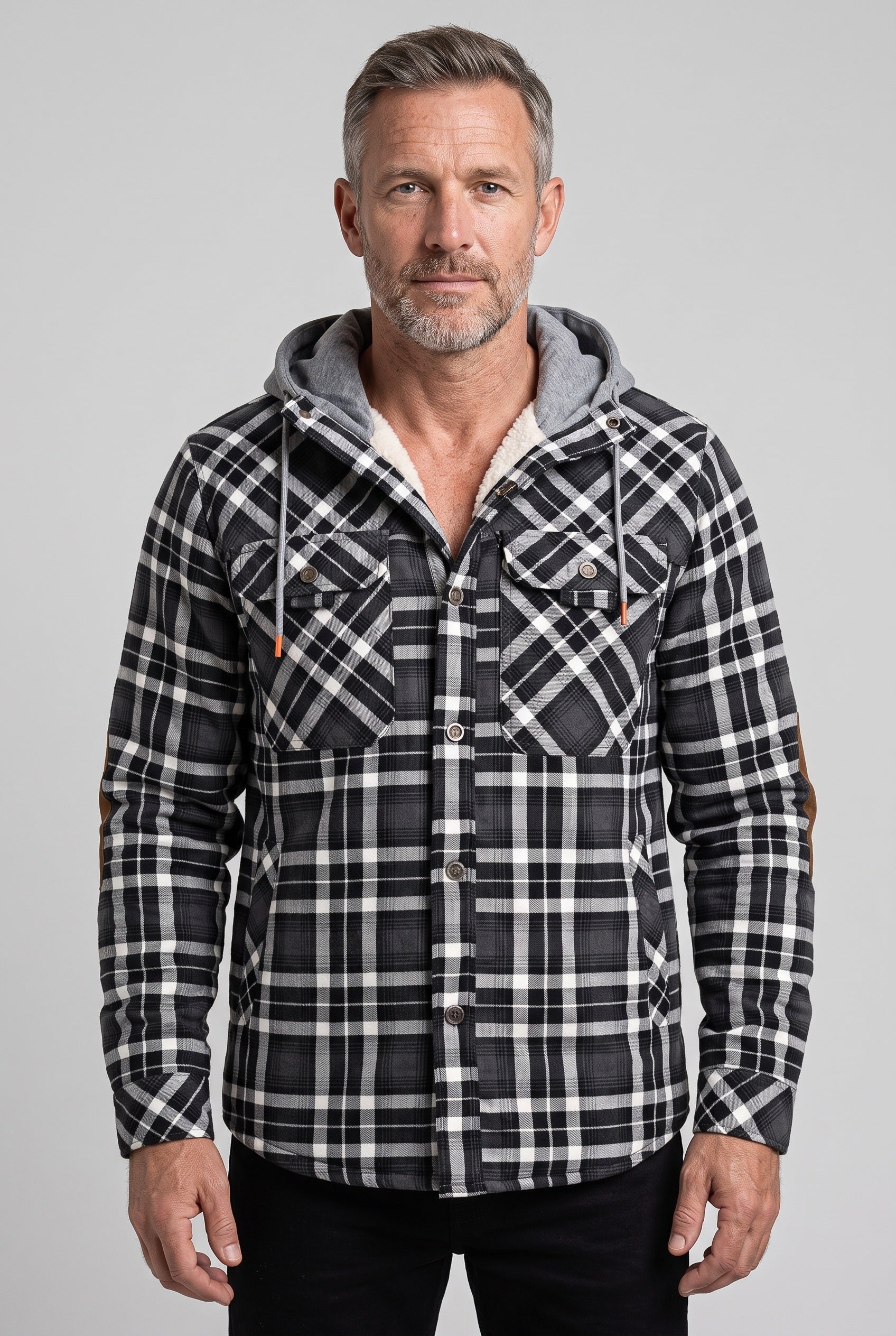 Men's Sherpa Jacket | Jersey Hood Elbow Patches - 1