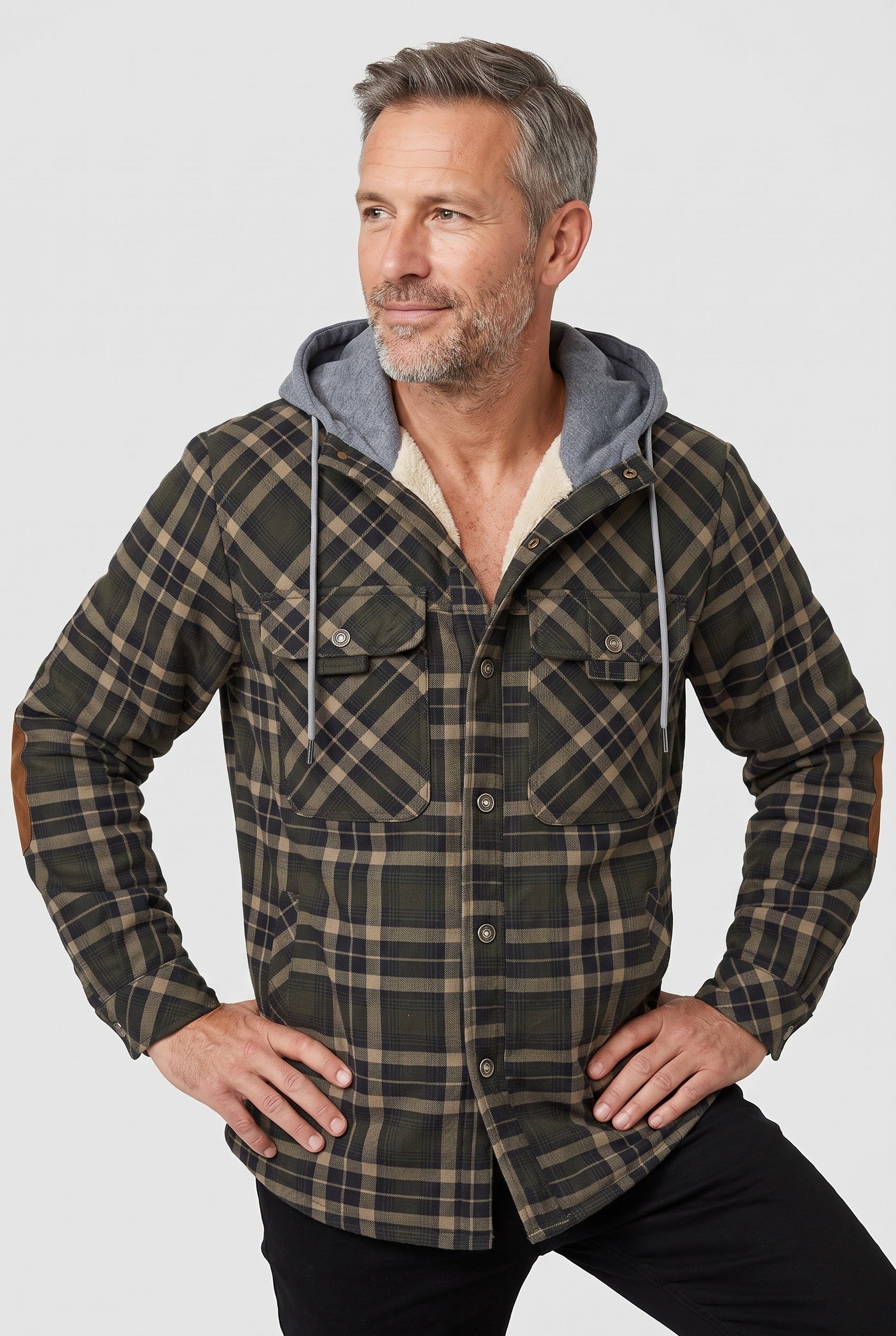 Men's Sherpa Jacket | Jersey Hood Elbow Patches - 4