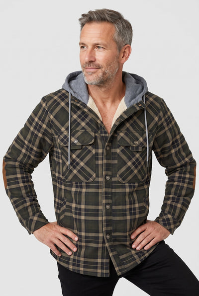 Men's Sherpa Jacket | Jersey Hood Elbow Patches - 4