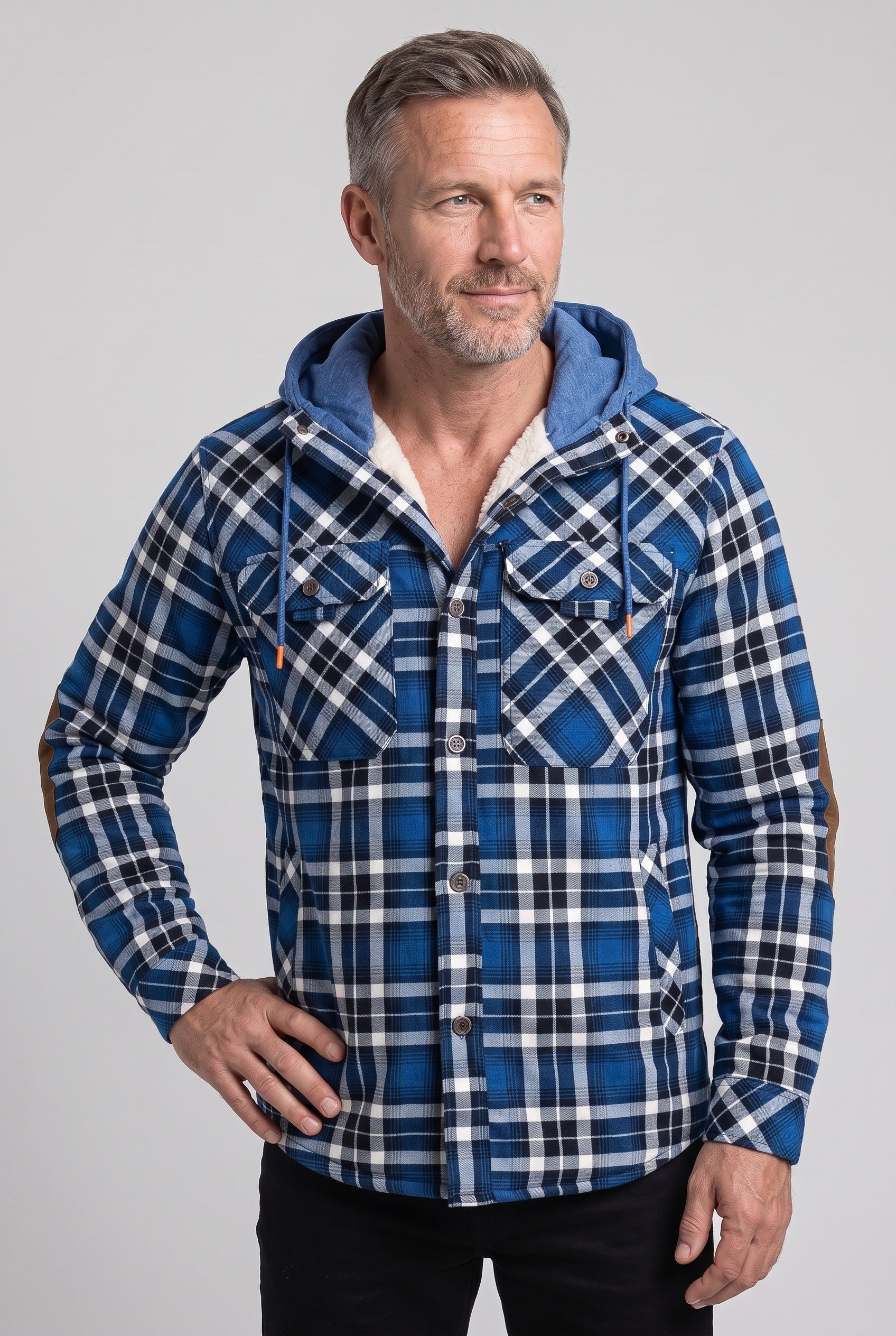 Men's Sherpa Jacket | Jersey Hood Elbow Patches - 7