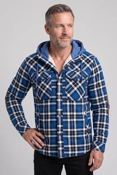 Men's Sherpa Jacket | Jersey Hood Elbow Patches - 7