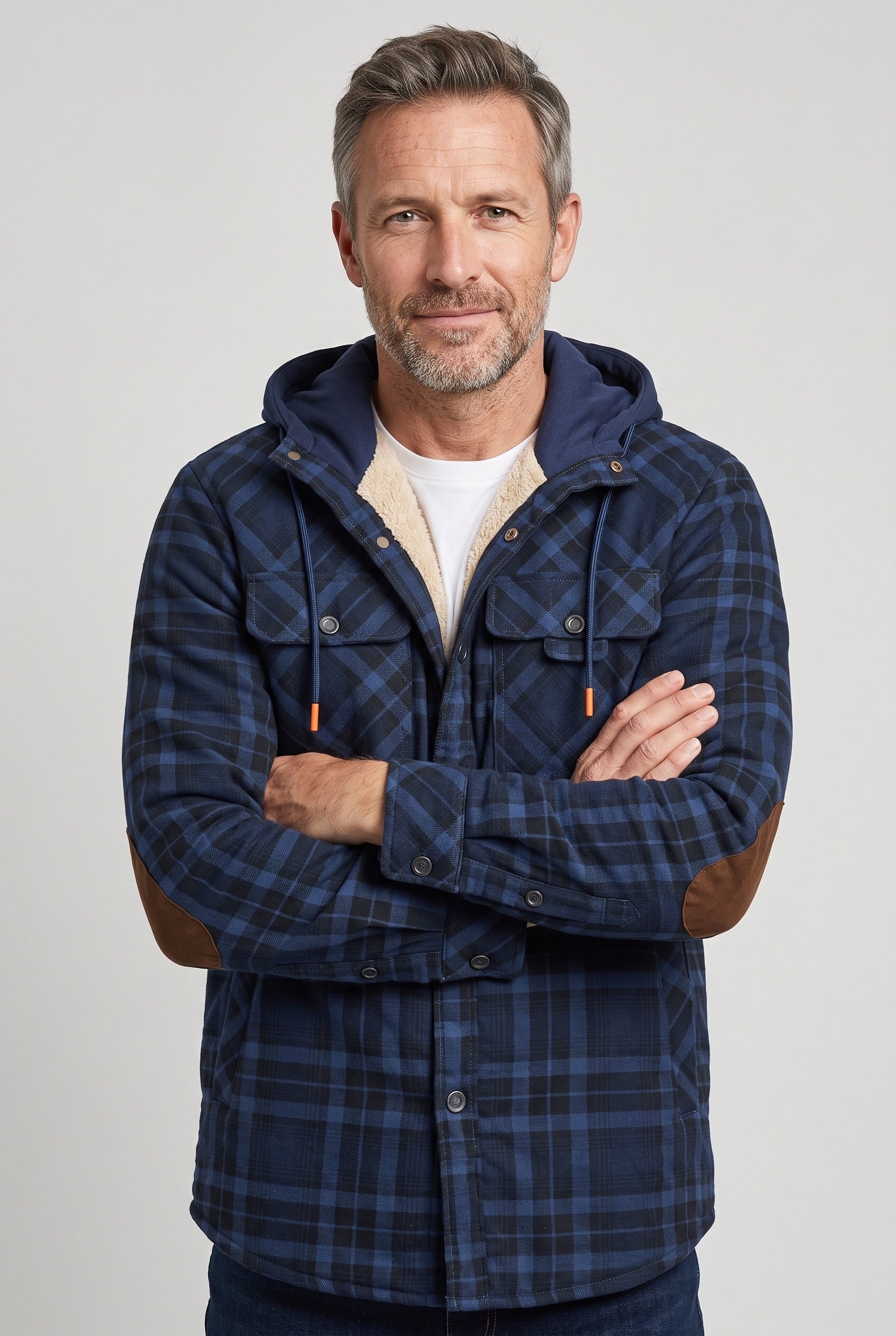 Men's Sherpa Jacket | Jersey Hood Elbow Patches - 8