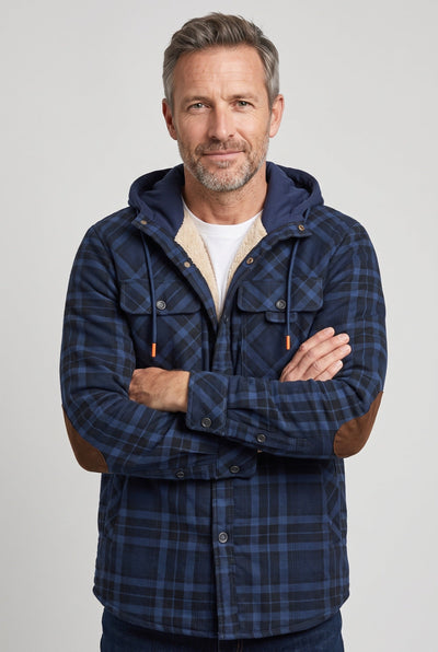 Men's Sherpa Jacket | Jersey Hood Elbow Patches - 8
