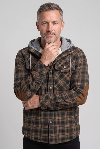 Men's Sherpa Jacket | Jersey Hood Elbow Patches - 9
