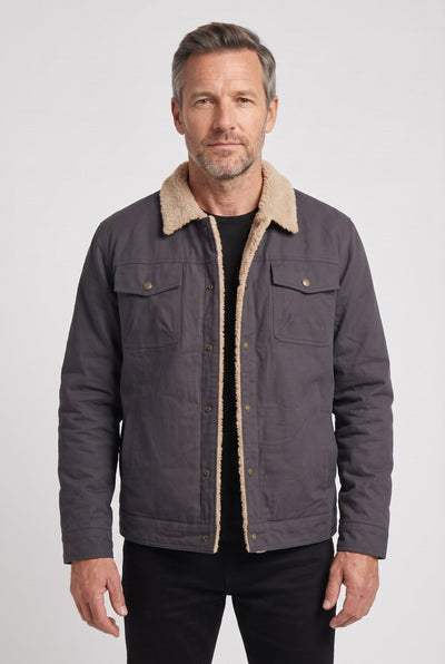 Men's Sherpa Jacket | Lined Collar with Snap Front - 1