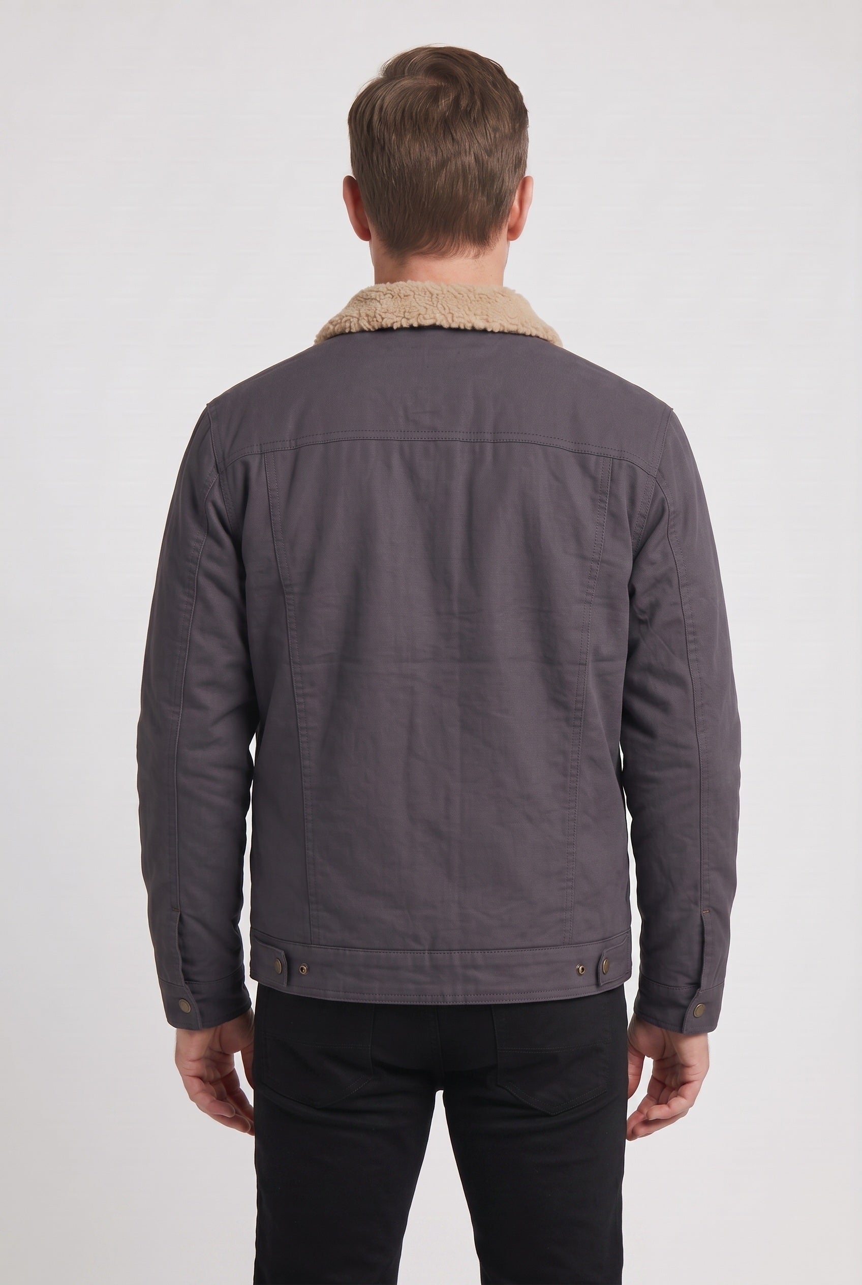 Men's Sherpa Jacket | Lined Collar with Snap Front - 2