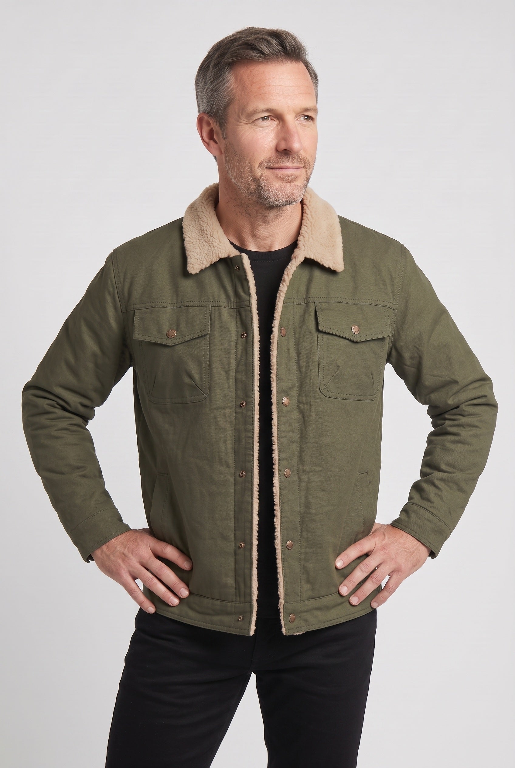 Men's Sherpa Jacket | Lined Collar with Snap Front - 5