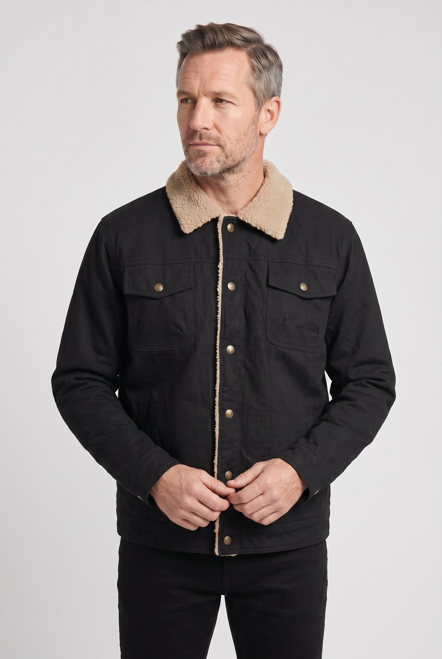 Men's Sherpa Jacket | Lined Collar with Snap Front - 6