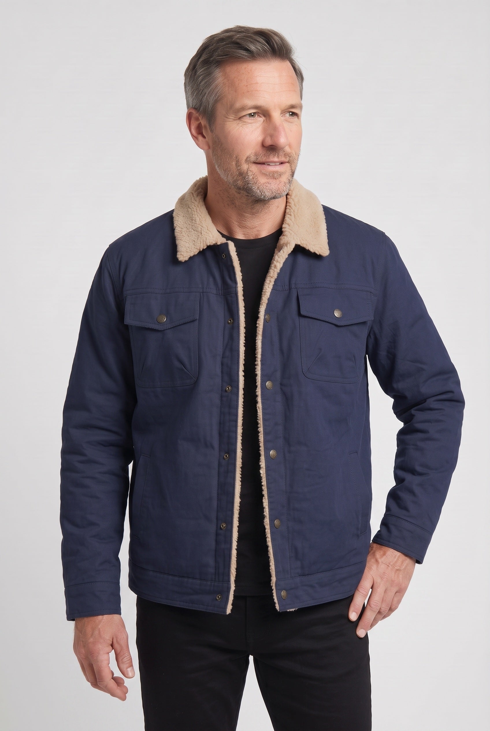 Men's Sherpa Jacket | Lined Collar with Snap Front - 8