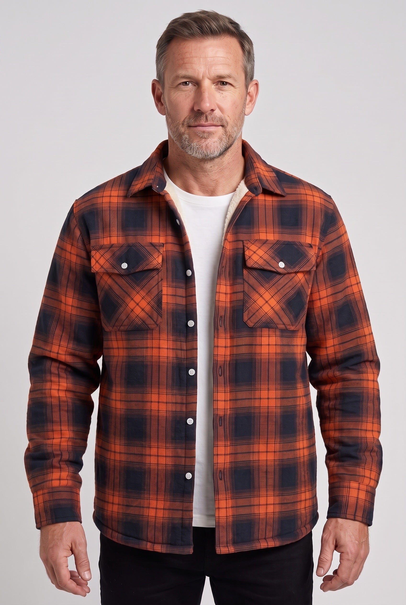 Men's Sherpa Jacket | Plaid with Buttoned Chest Pockets - 1