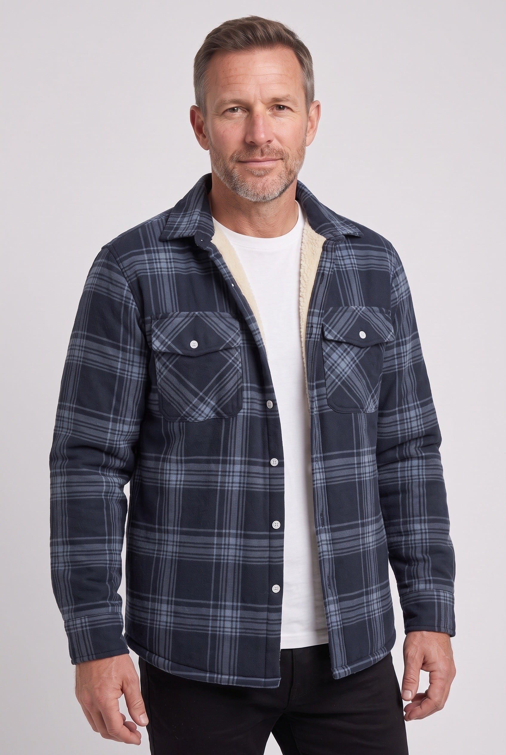 Men's Sherpa Jacket | Plaid with Buttoned Chest Pockets - 10