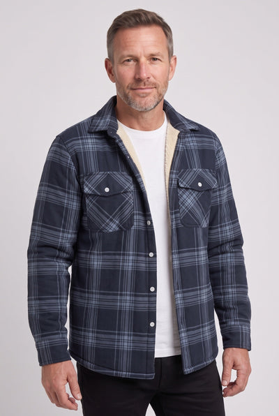Men's Sherpa Jacket | Plaid with Buttoned Chest Pockets - 10