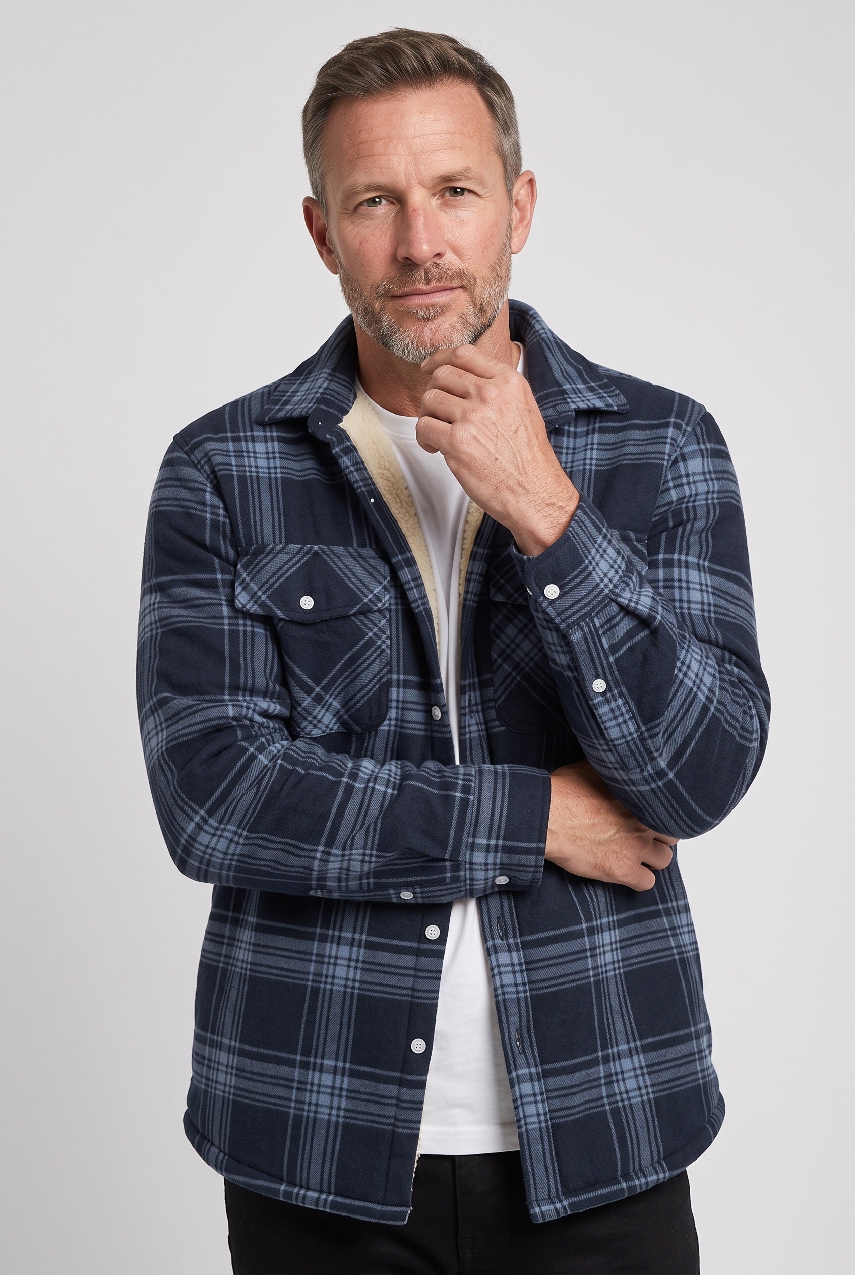Men's Sherpa Jacket | Plaid with Buttoned Chest Pockets - 11