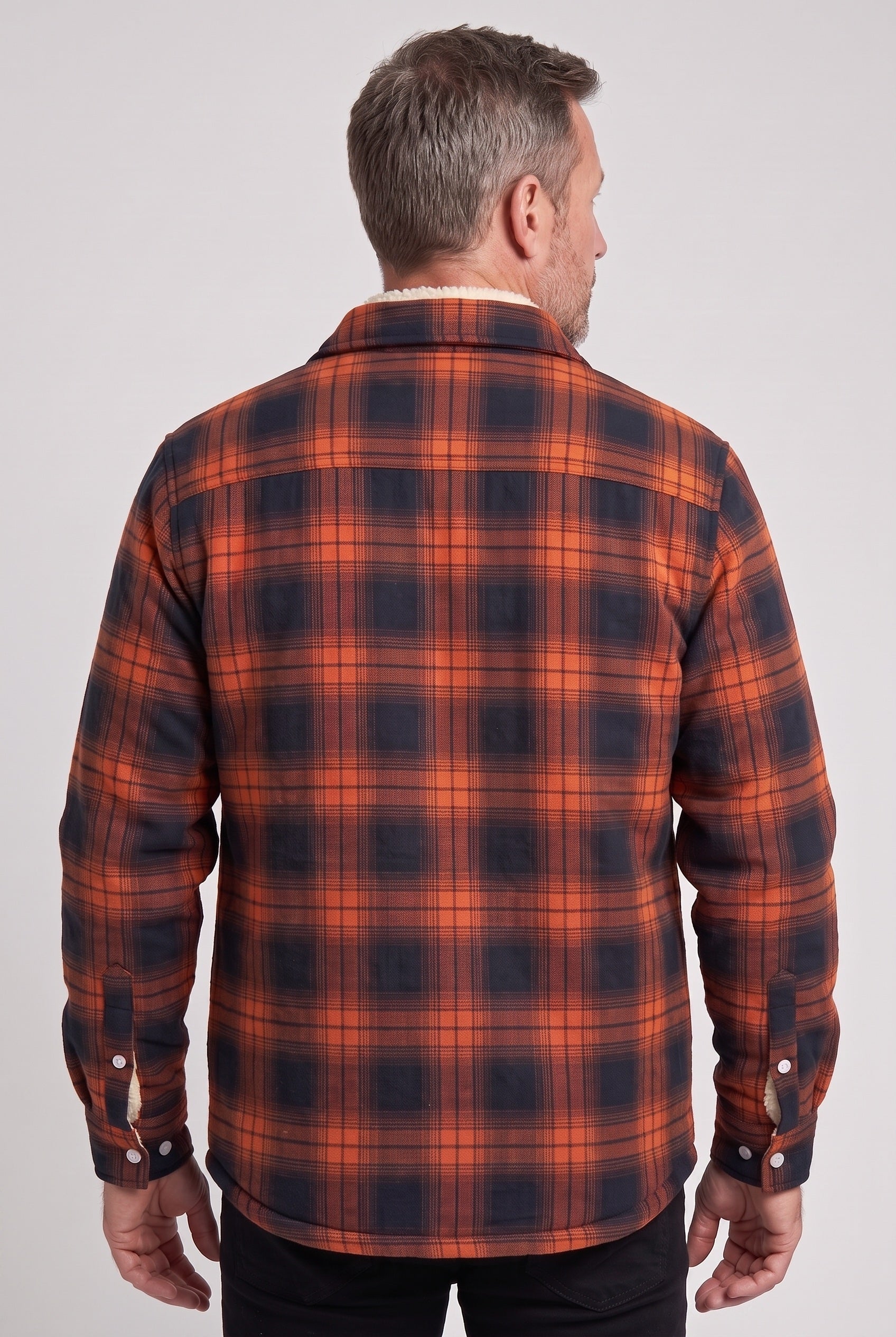 Men's Sherpa Jacket | Plaid with Buttoned Chest Pockets - 2