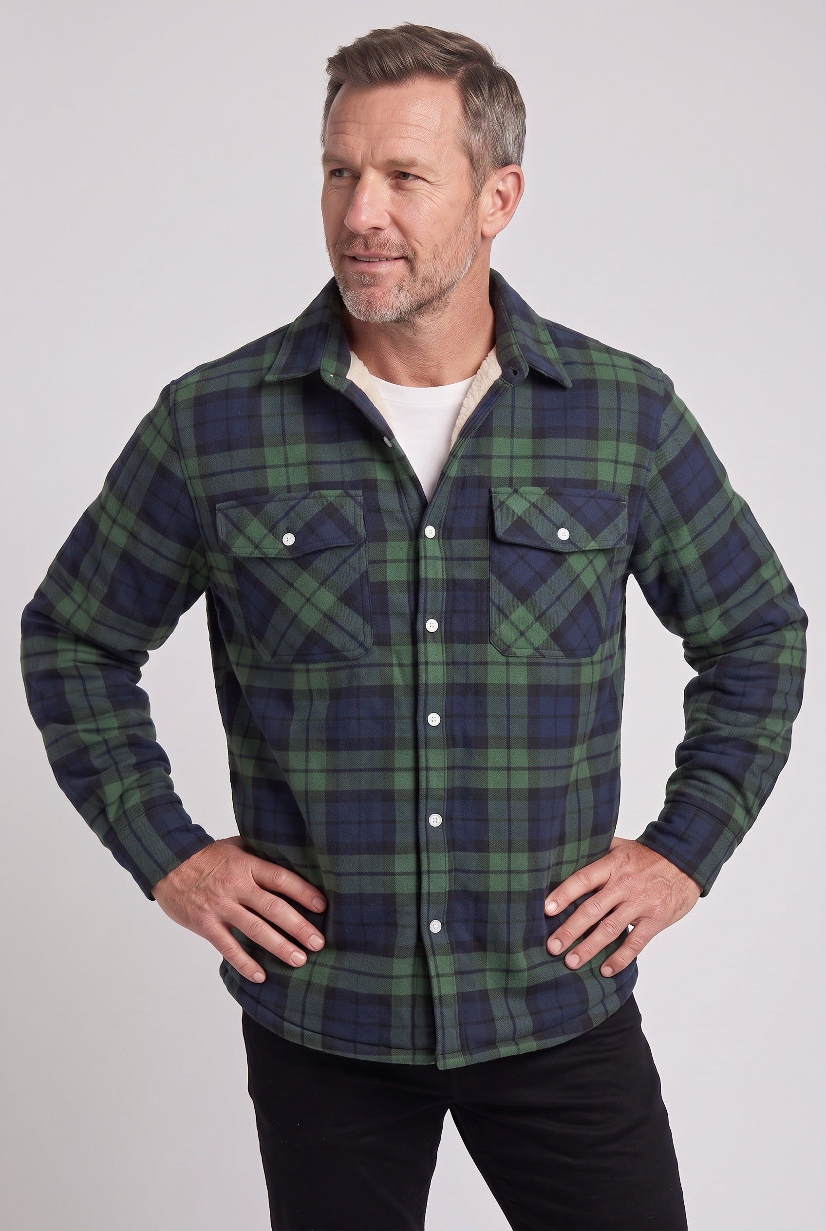 Men's Sherpa Jacket | Plaid with Buttoned Chest Pockets - 5