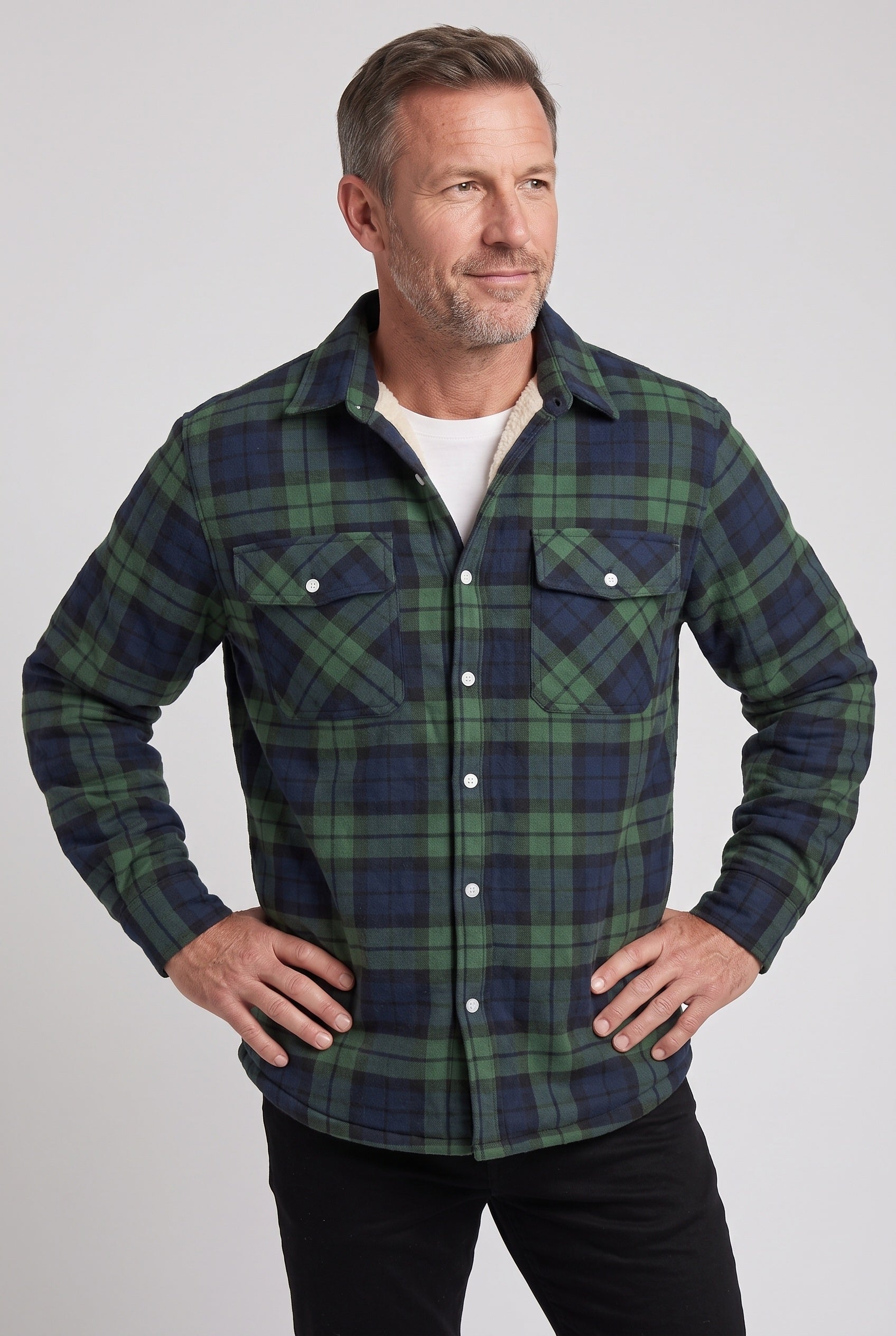 Men's Sherpa Jacket | Plaid with Buttoned Chest Pockets - 6