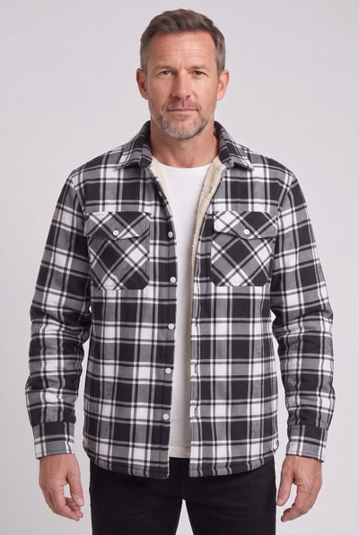 Men's Sherpa Jacket | Plaid with Buttoned Chest Pockets - 7