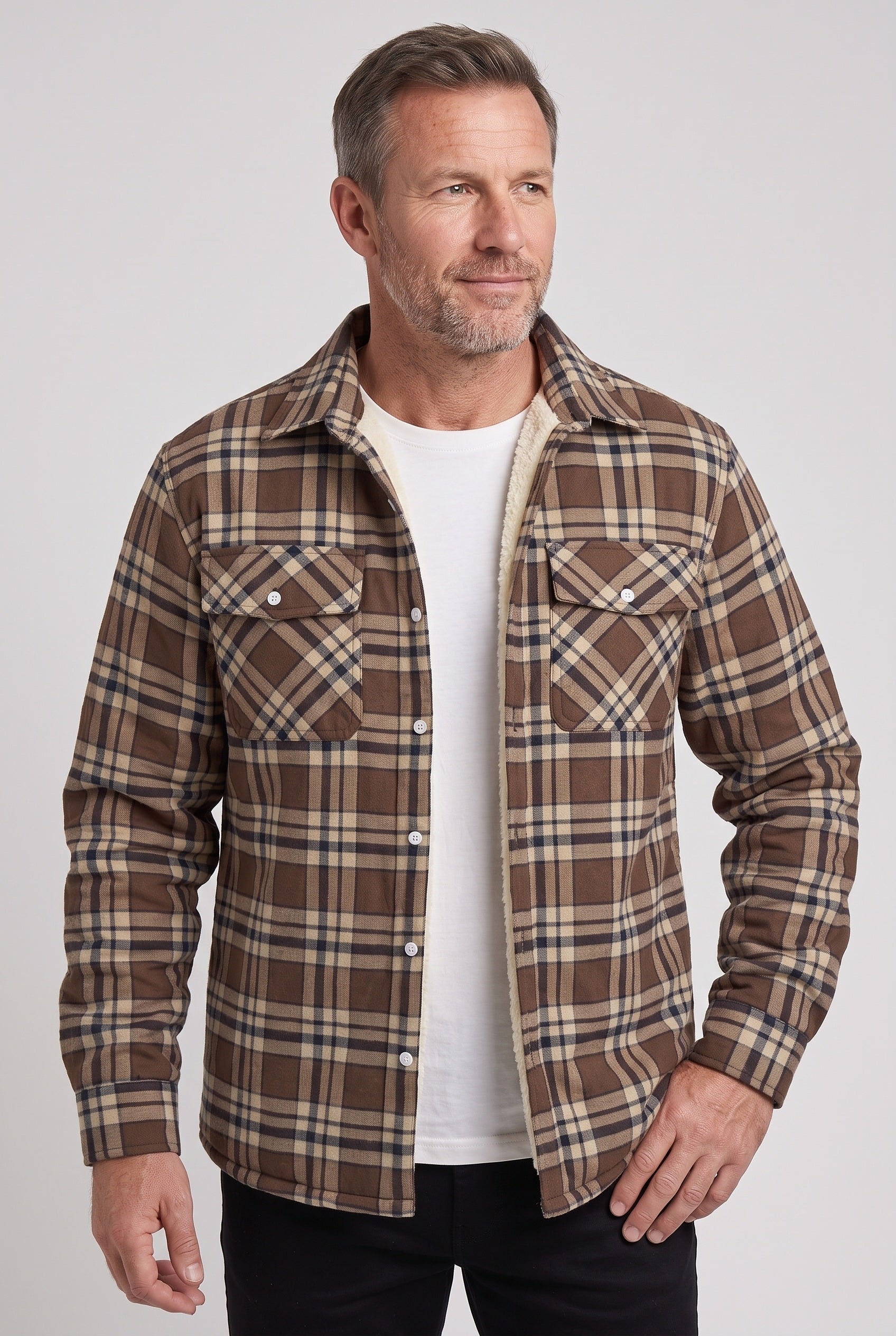 Men's Sherpa Jacket | Plaid with Buttoned Chest Pockets - 9