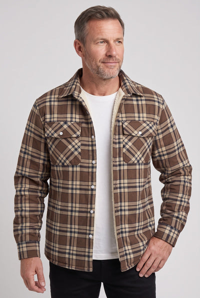 Men's Sherpa Jacket | Plaid with Buttoned Chest Pockets - 9