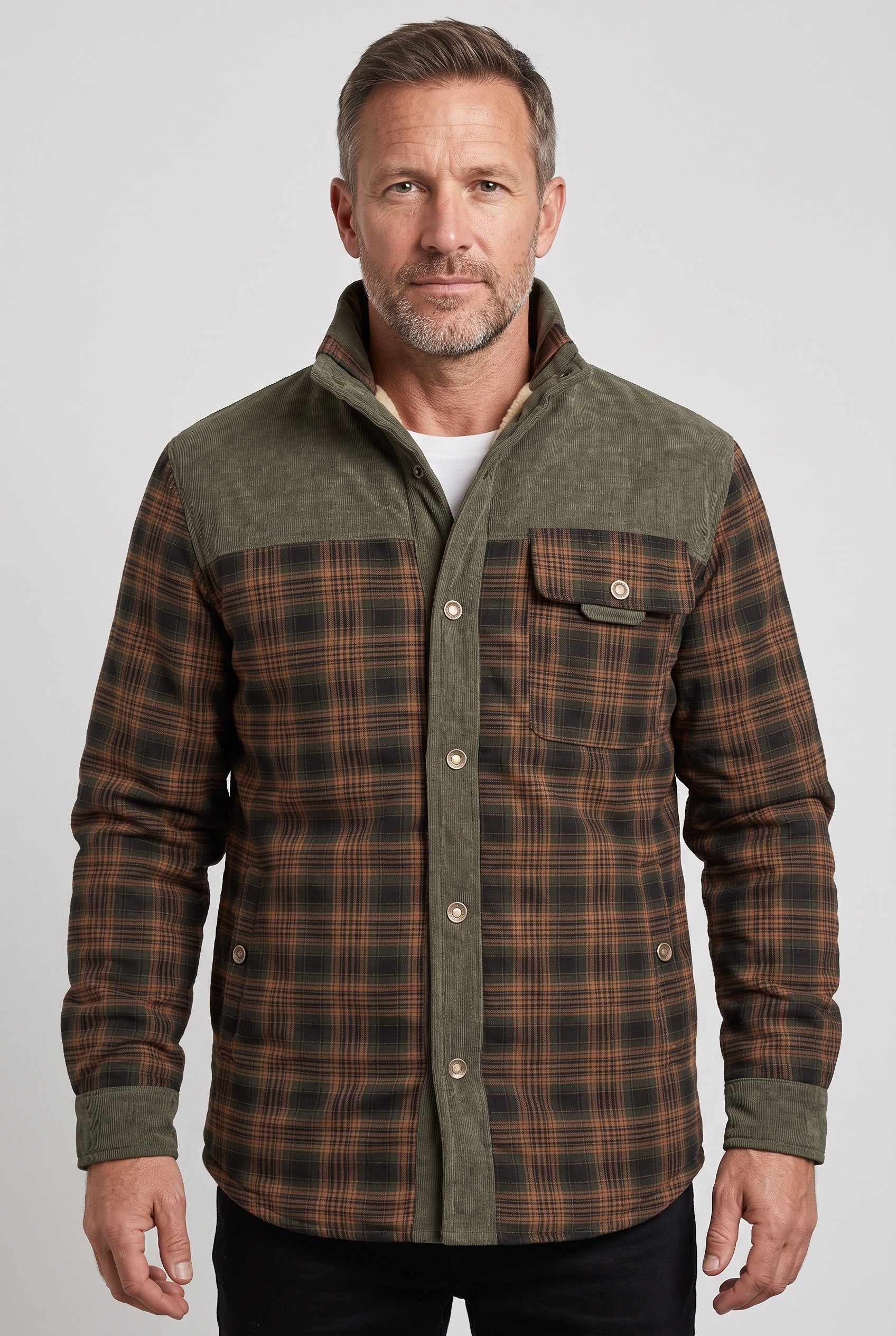 Men's Sherpa Jacket | Plaid with Corduroy Collar - 1