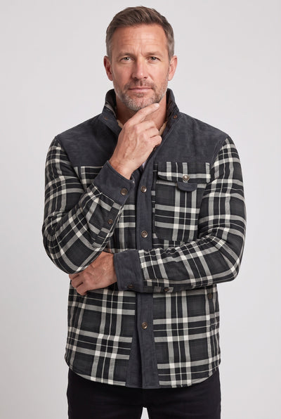 Men's Sherpa Jacket | Plaid with Corduroy Collar - 10