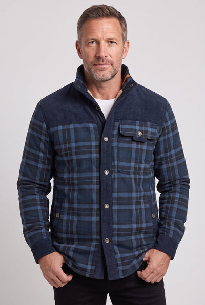 Men's Sherpa Jacket | Plaid with Corduroy Collar - 12