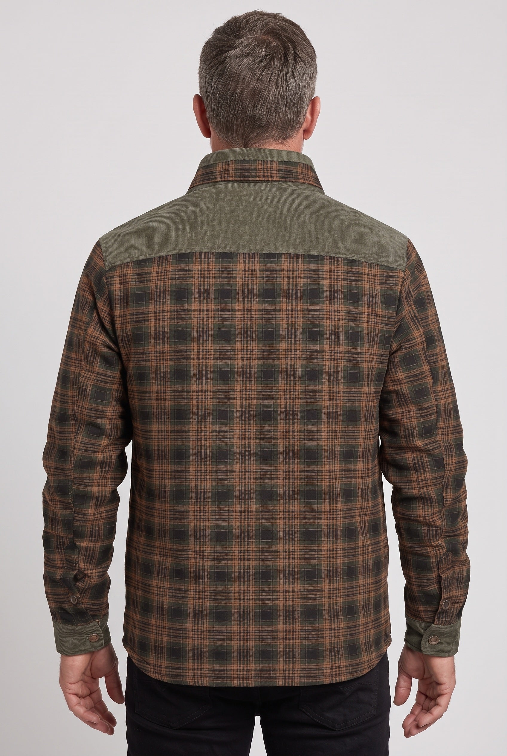 Men's Sherpa Jacket | Plaid with Corduroy Collar - 2