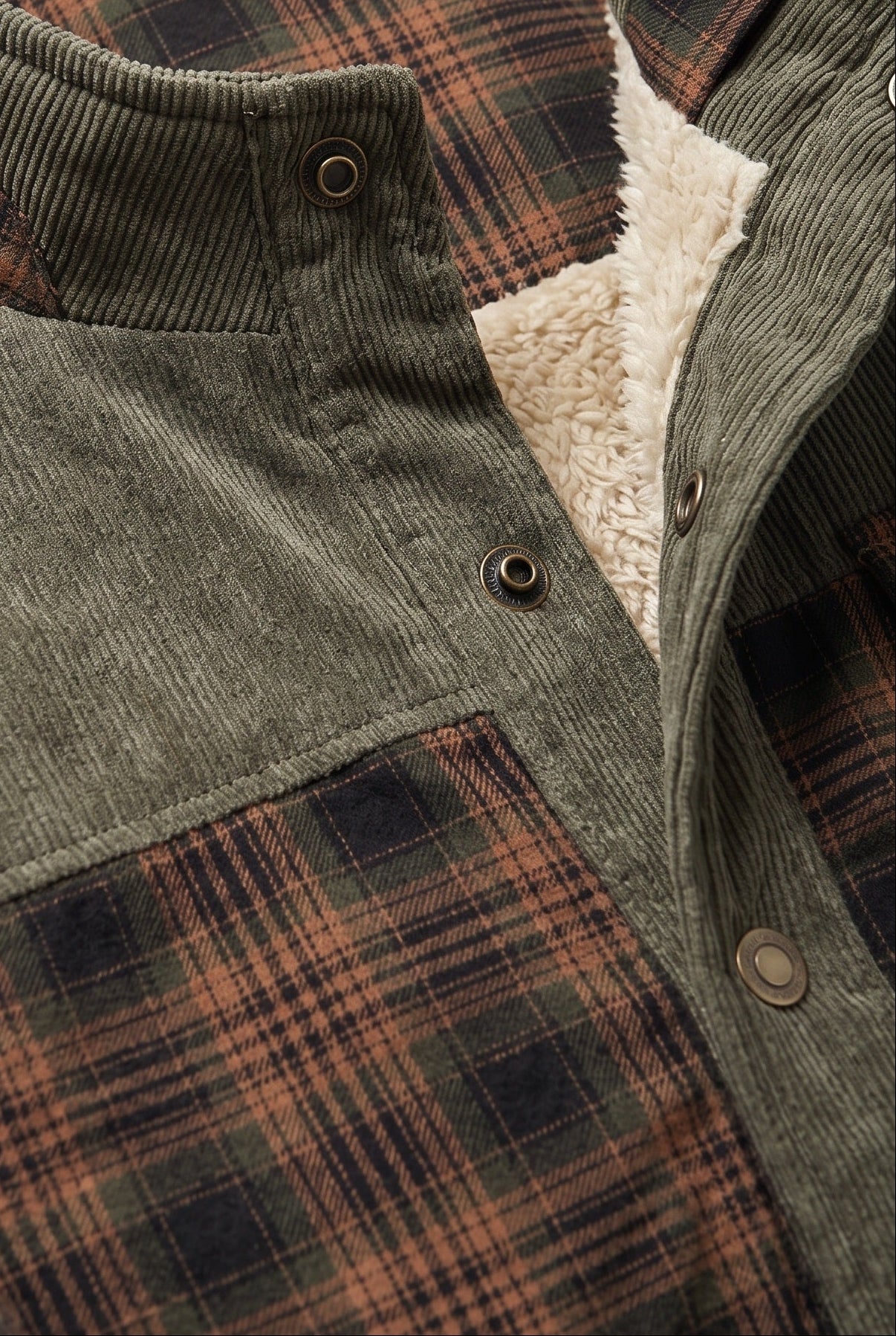Men's Sherpa Jacket | Plaid with Corduroy Collar - 3