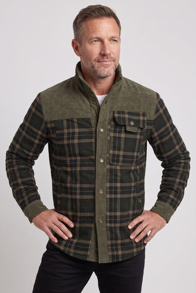 Men's Sherpa Jacket | Plaid with Corduroy Collar - 5